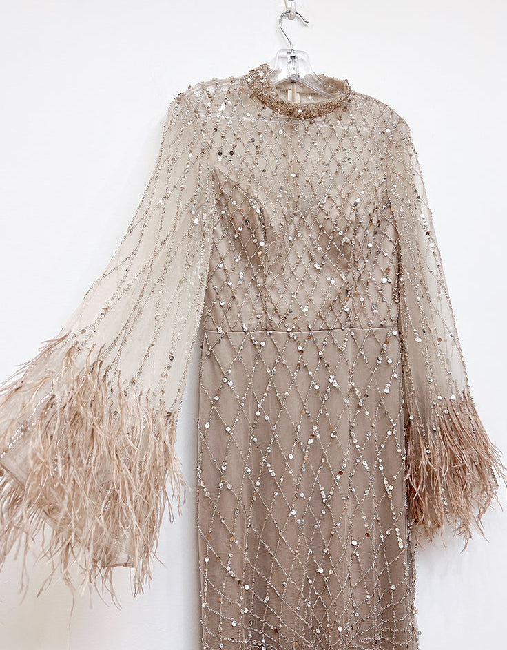 Hina Sequin Feather Gown