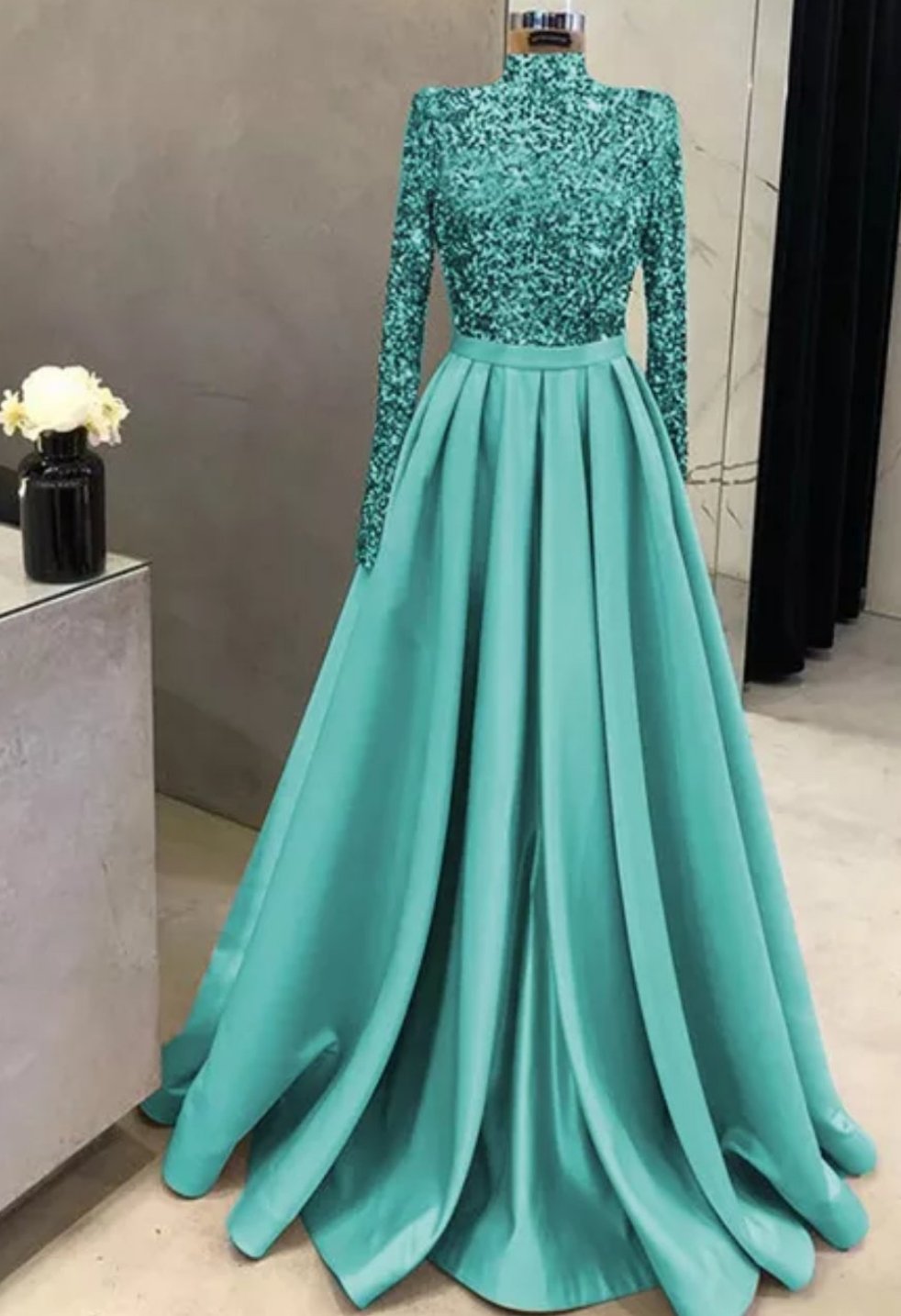 Meera Glitter Gown- Aqua