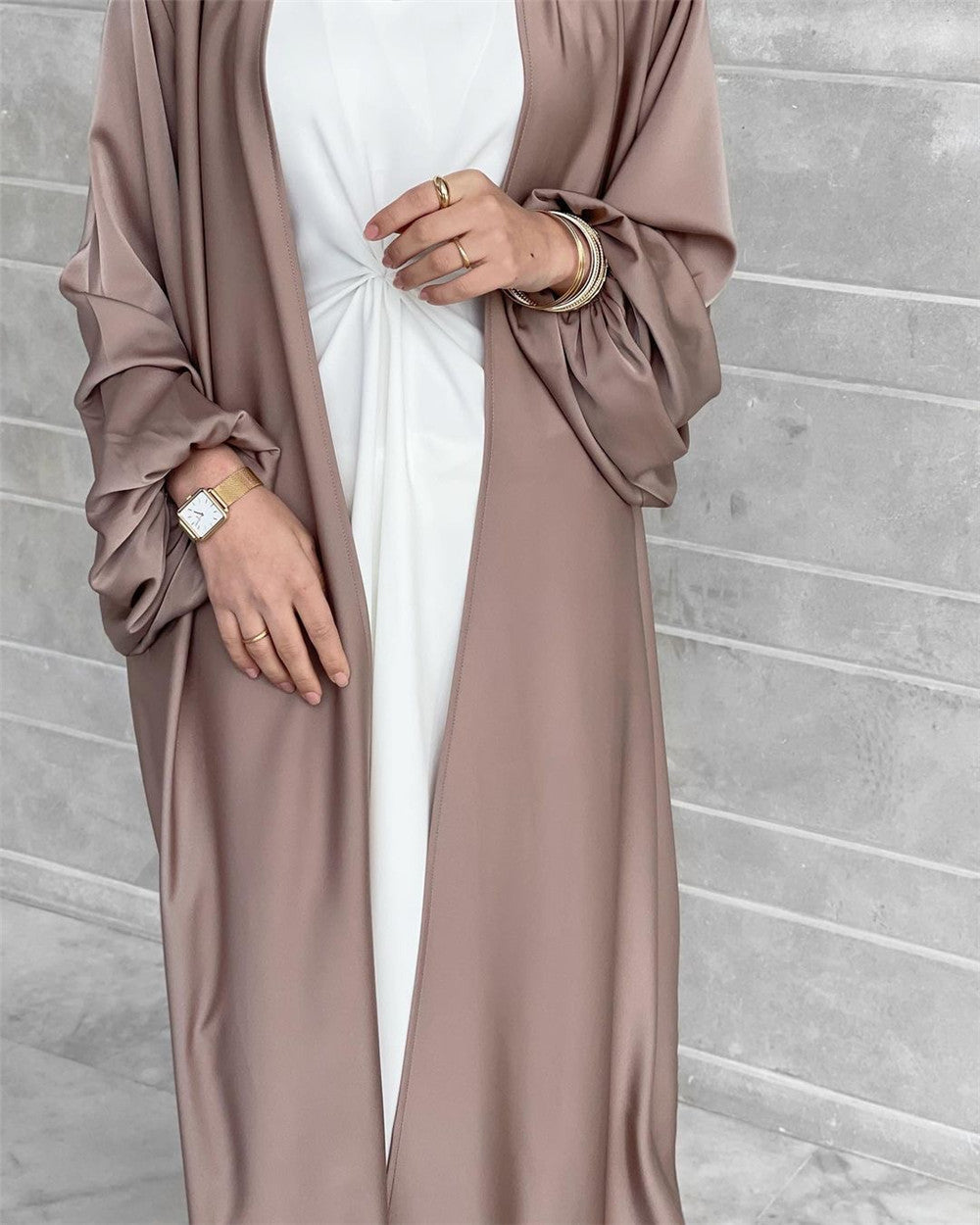 Elham-Balloon Sleeve Satin Abaya