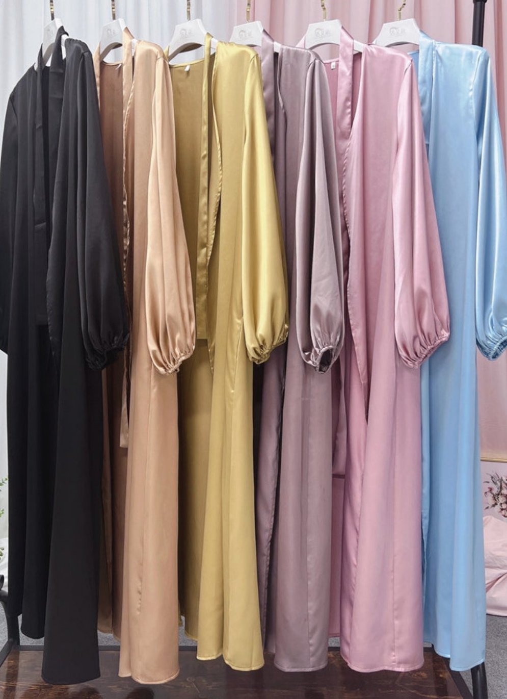Elham-Balloon Sleeve Satin Abaya