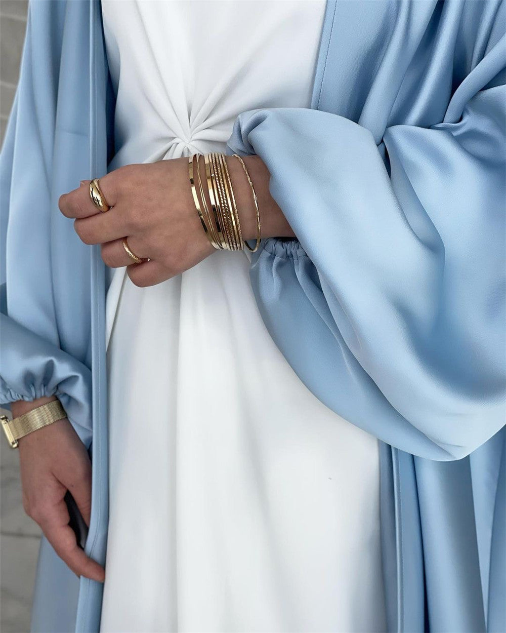 Elham-Balloon Sleeve Satin Abaya