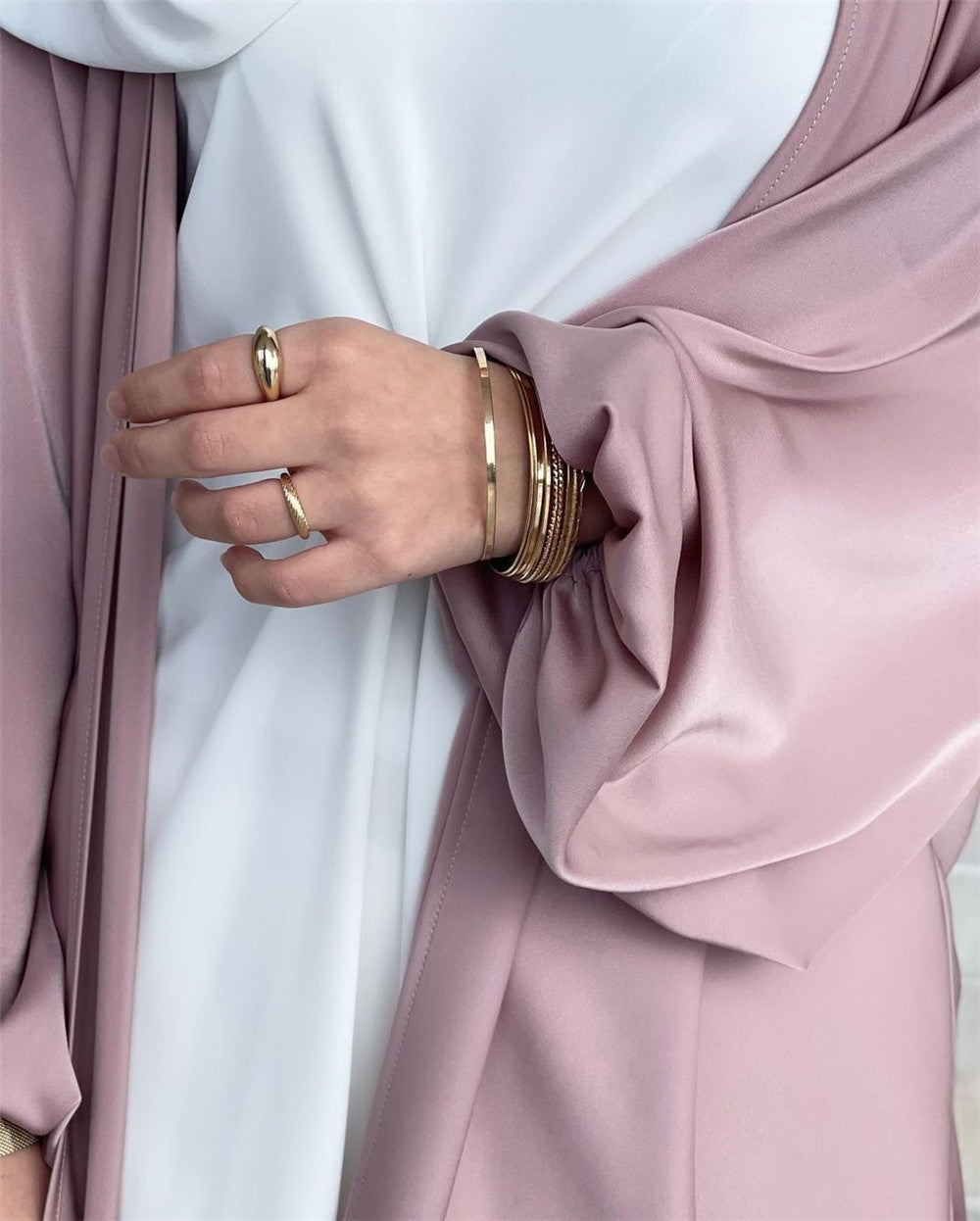 Elham-Balloon Sleeve Satin Abaya