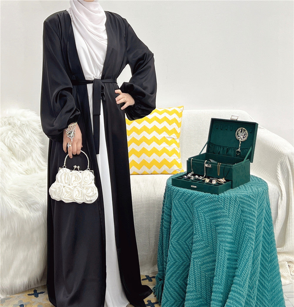 Elham-Balloon Sleeve Satin Abaya
