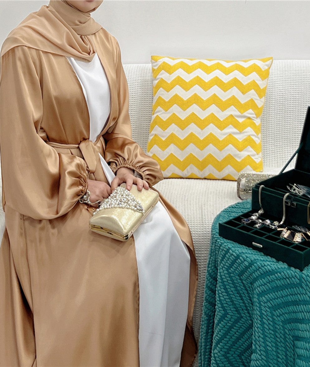 Elham-Balloon Sleeve Satin Abaya