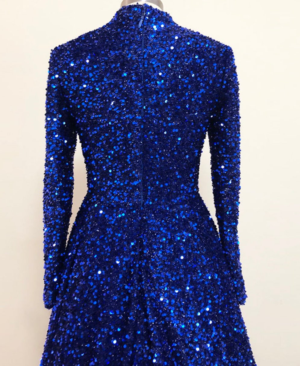 Leanah Luxury Feather Sequin Gown-Royal Blue