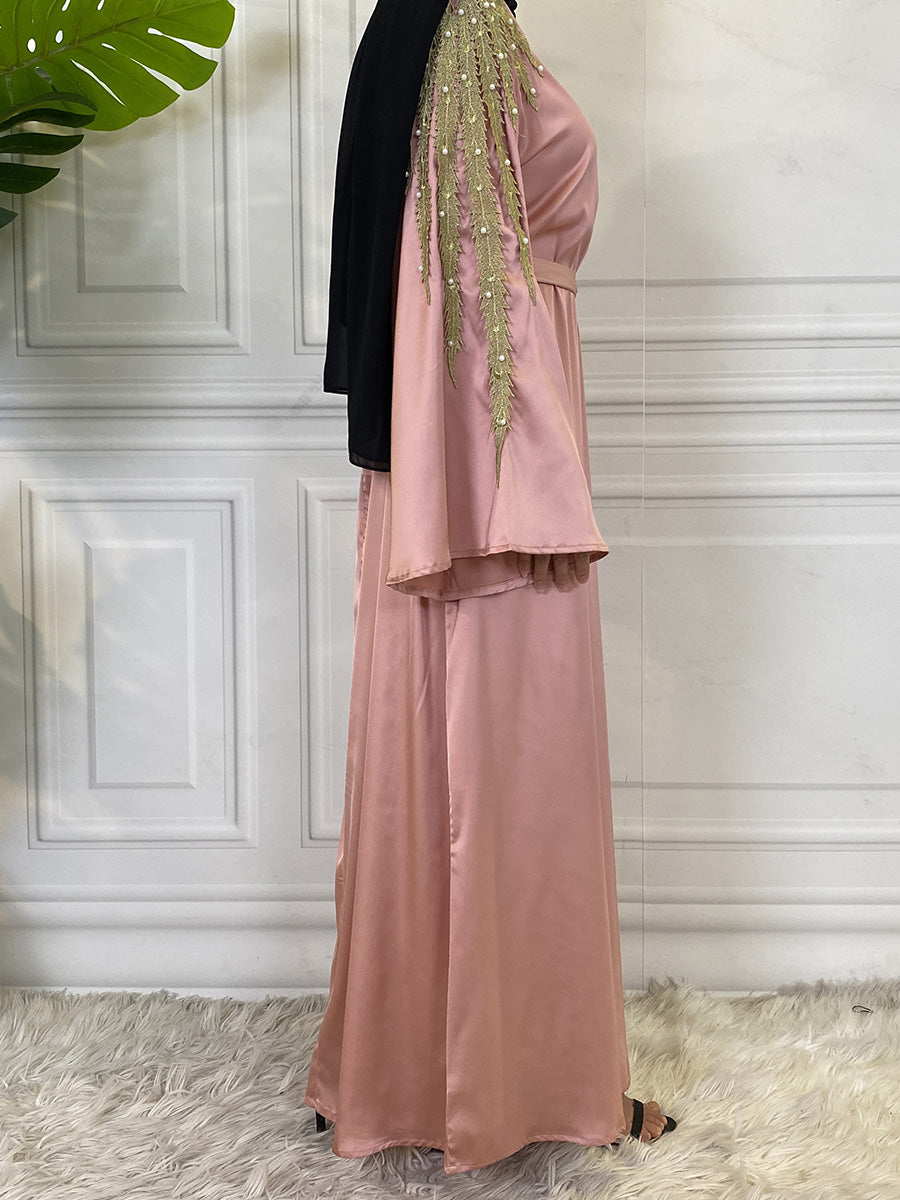 Zaibah Satin Dress-Gold Embroidery