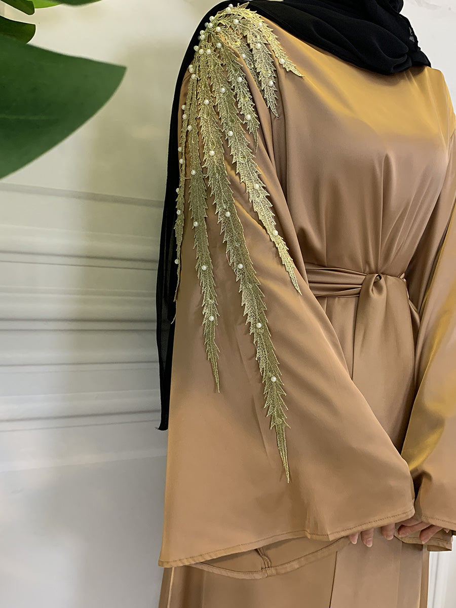 Zaibah Satin Dress-Gold Embroidery