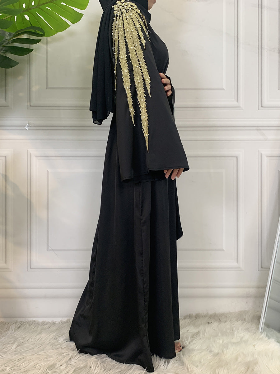 Zaibah Satin Dress-Gold Embroidery