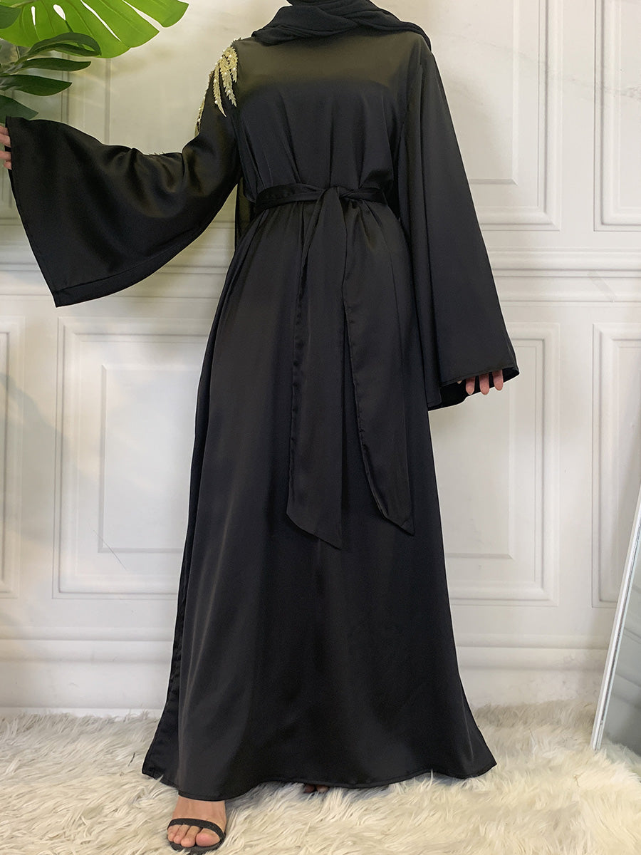 Zaibah Satin Dress-Gold Embroidery