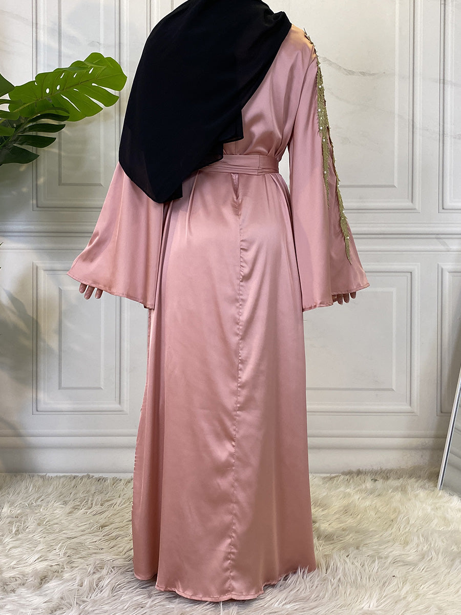 Zaibah Satin Dress-Gold Embroidery