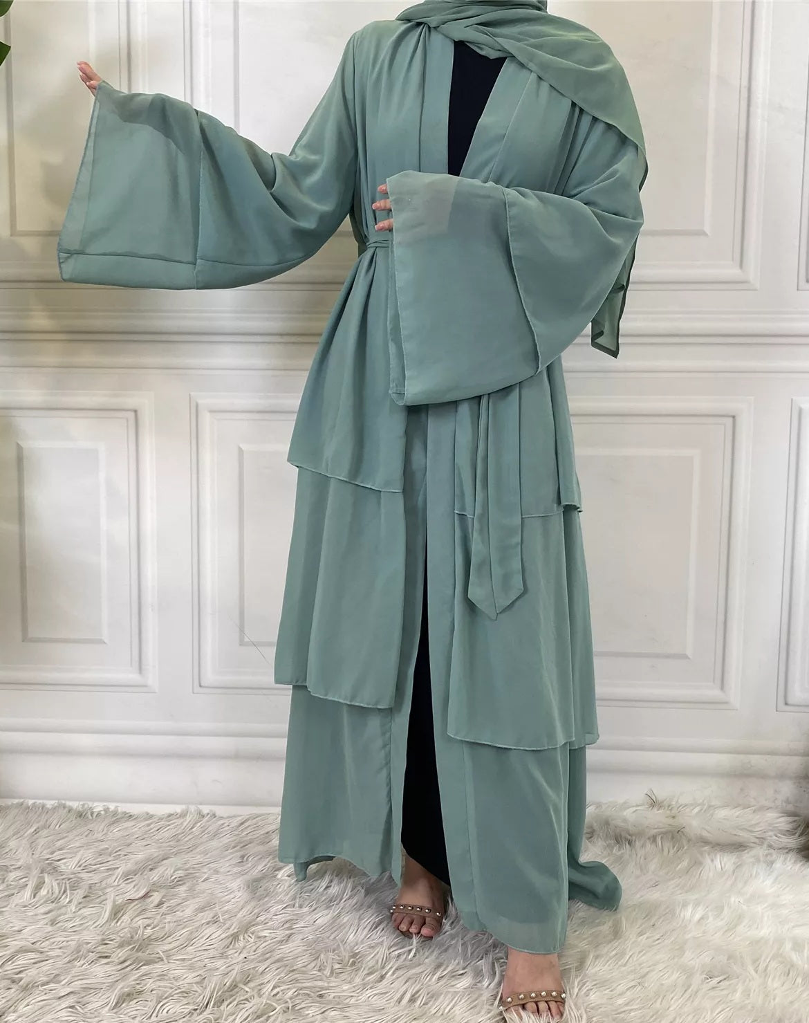 Alizeh-Layered Chiffon Abaya