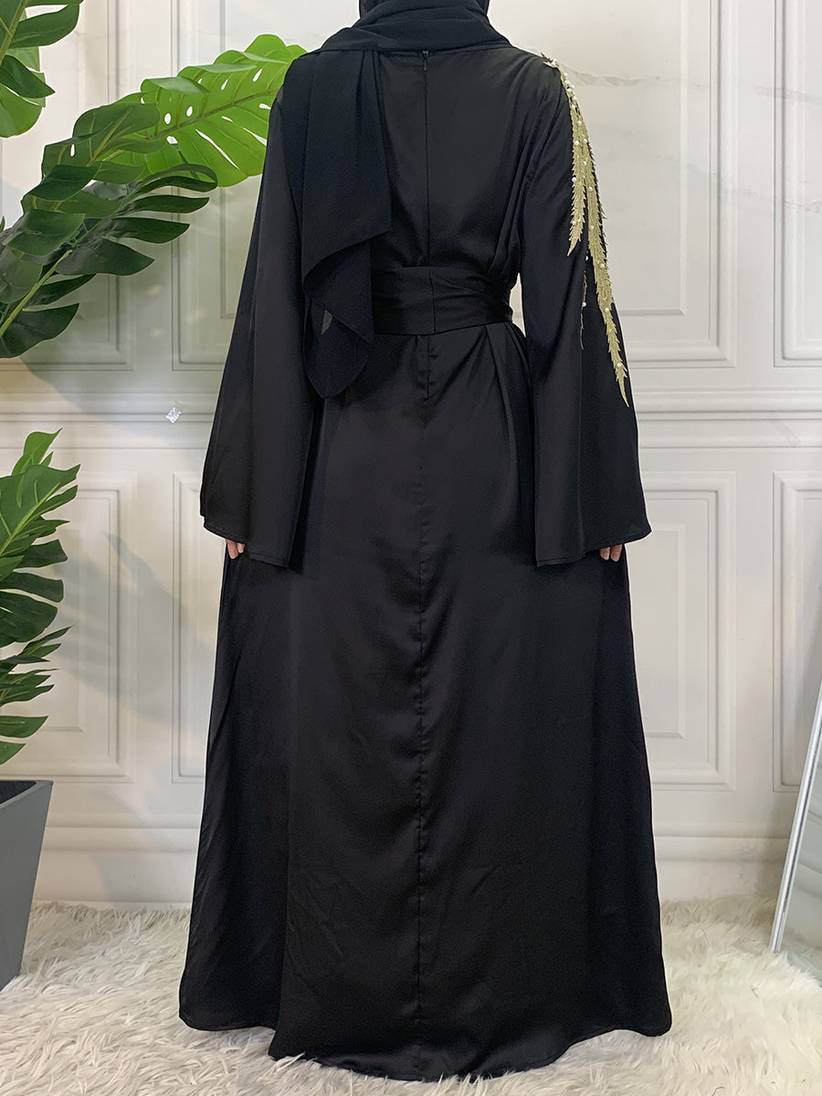 Zaibah Satin Dress-Gold Embroidery