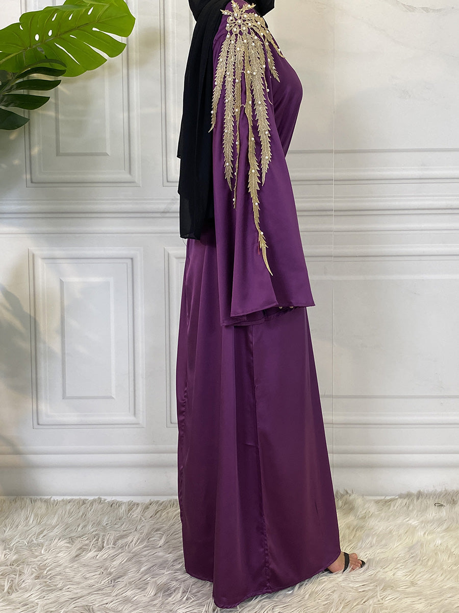 Zaibah Satin Dress-Gold Embroidery