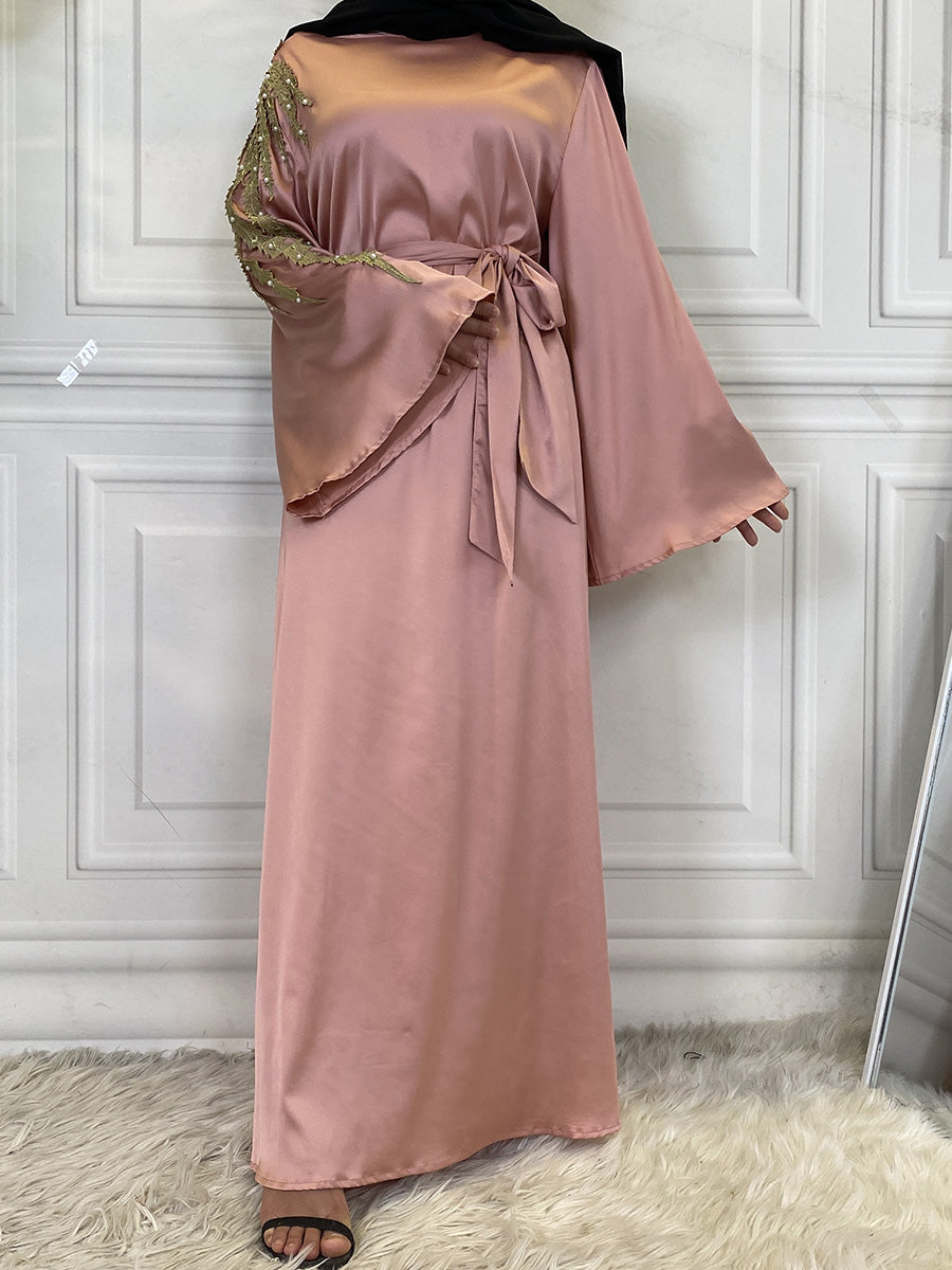Zaibah Satin Dress-Gold Embroidery