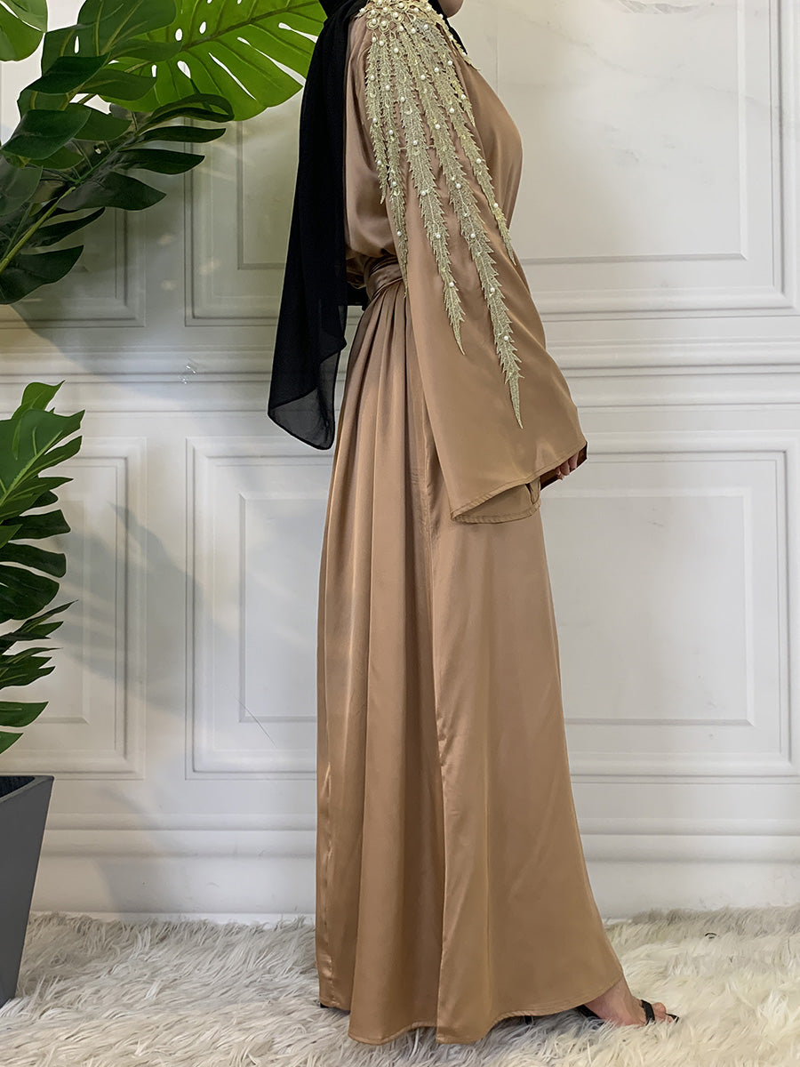 Zaibah Satin Dress-Gold Embroidery