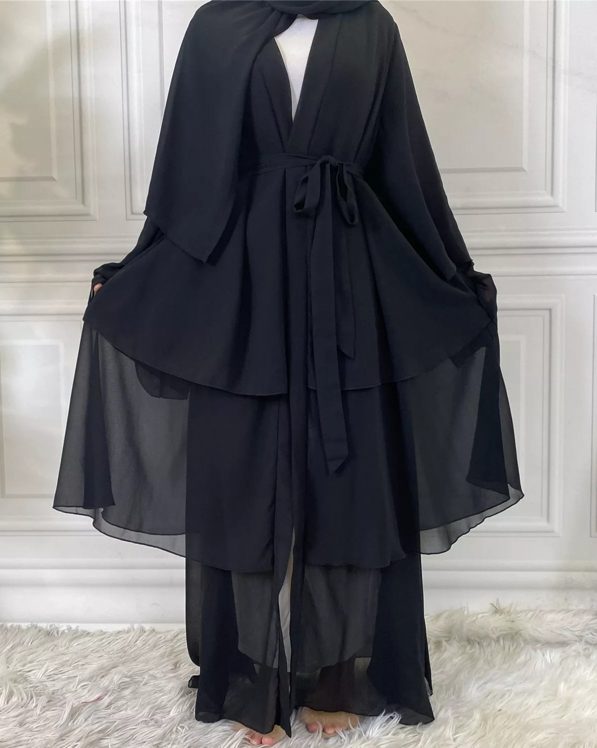 Alizeh-Layered Chiffon Abaya