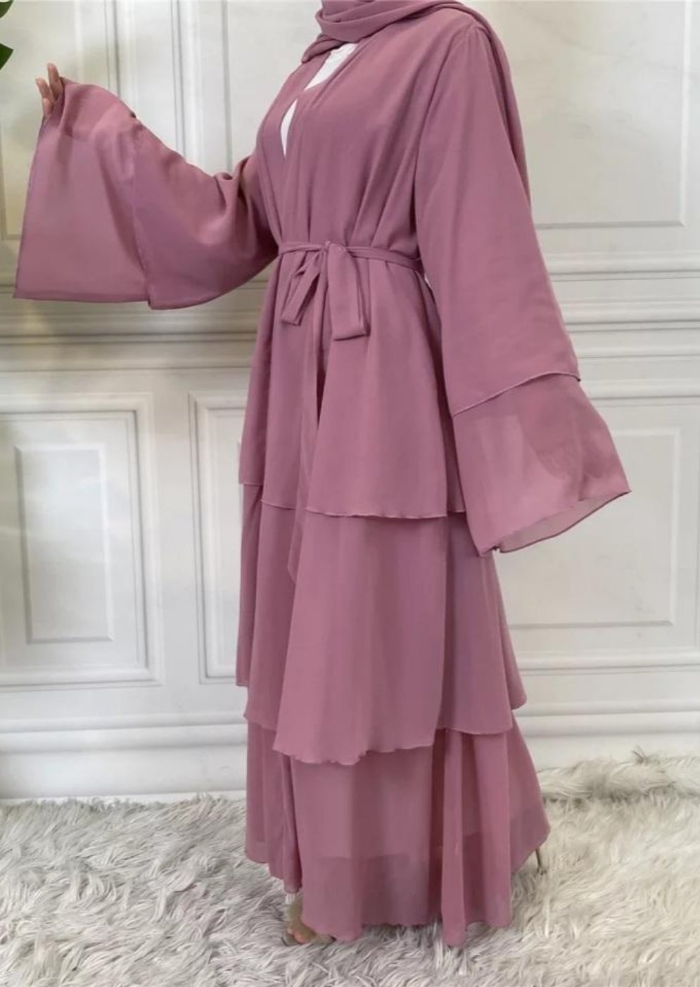 Double layered chiffon abaya – Abayat Qumasha Wa Naqsha