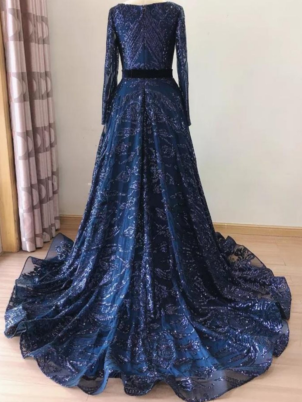 Liza Sequin Evening Gown-Navy Blue