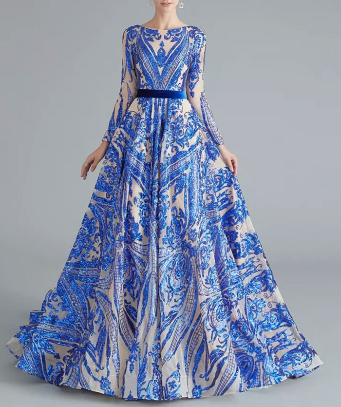 Liza Sequin Evening Gown- Royal Blue