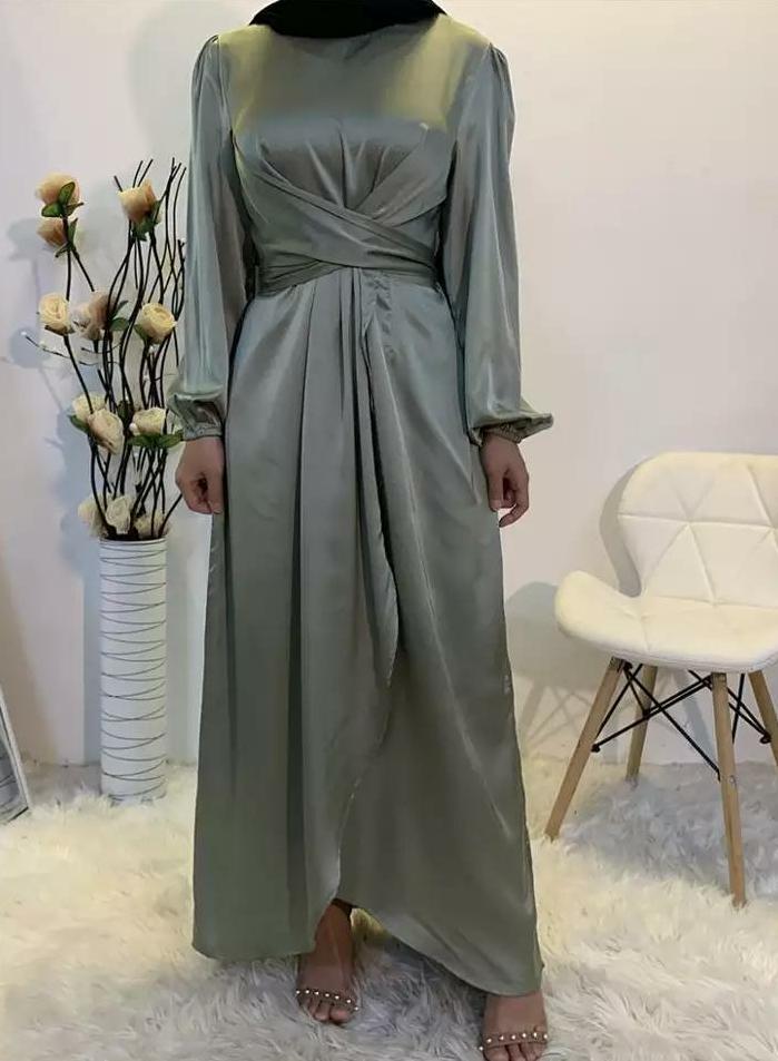 Nidaa-Satin Wrap Dress