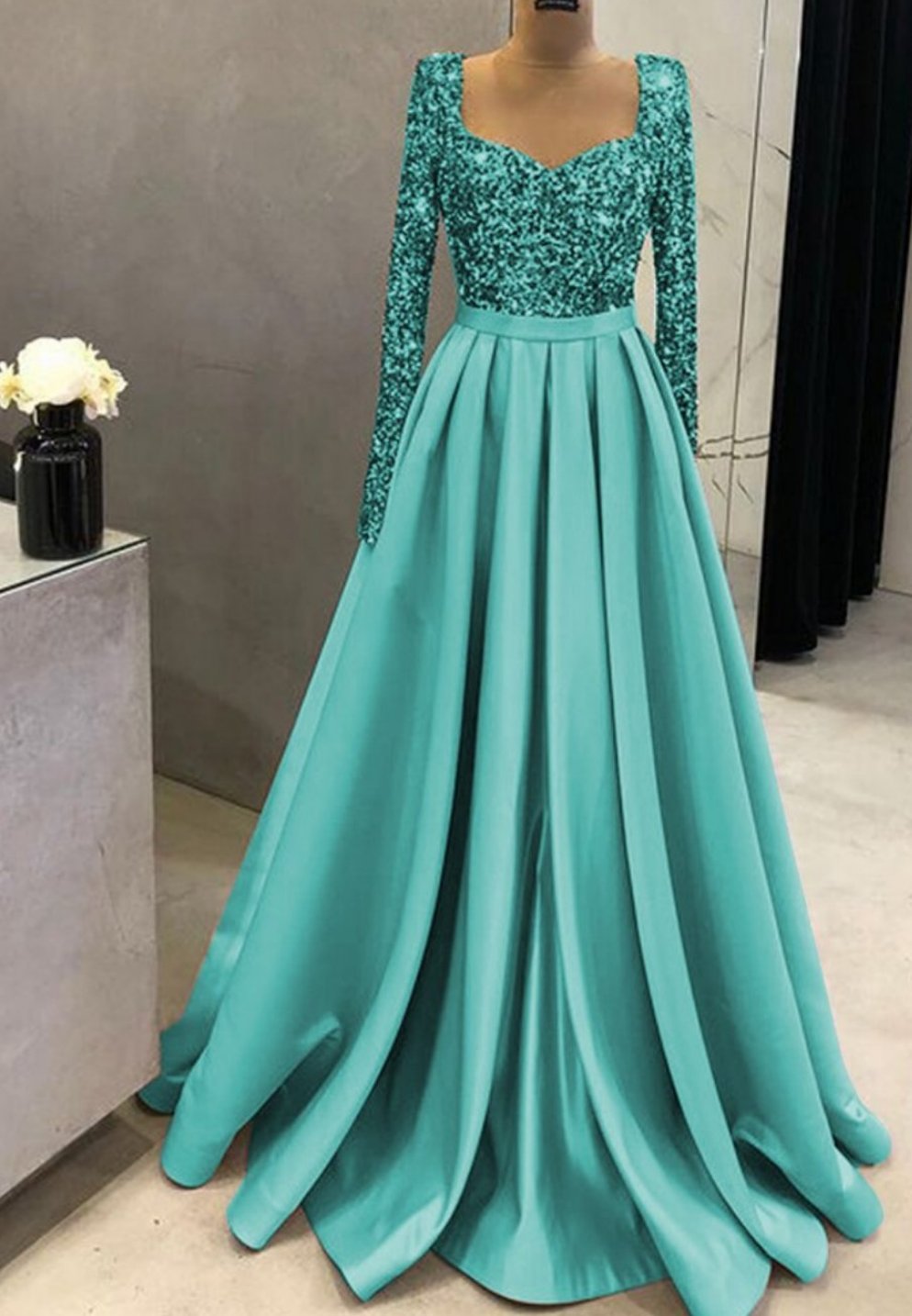Meera Glitter Gown- Aqua
