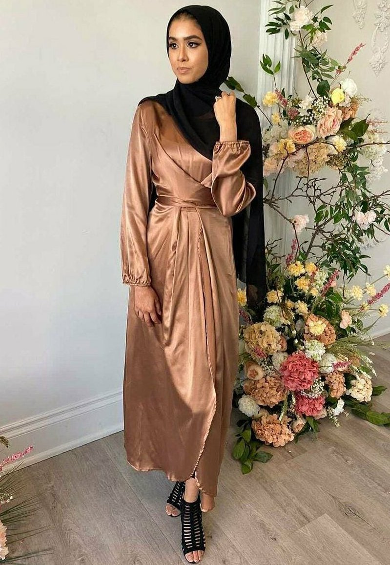 Nidaa-Satin Wrap Dress