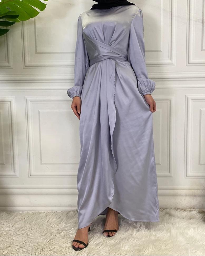 Nidaa-Satin Wrap Dress