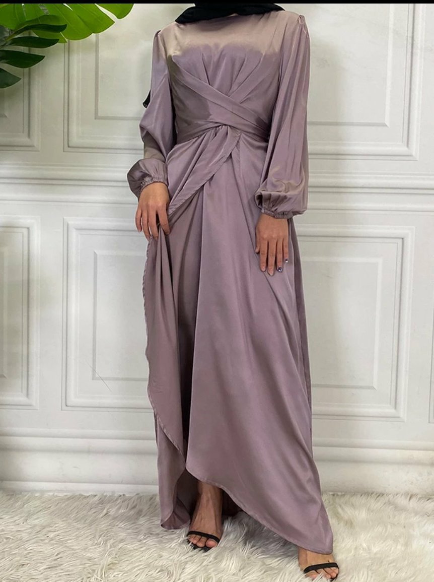 Nidaa-Satin Wrap Dress