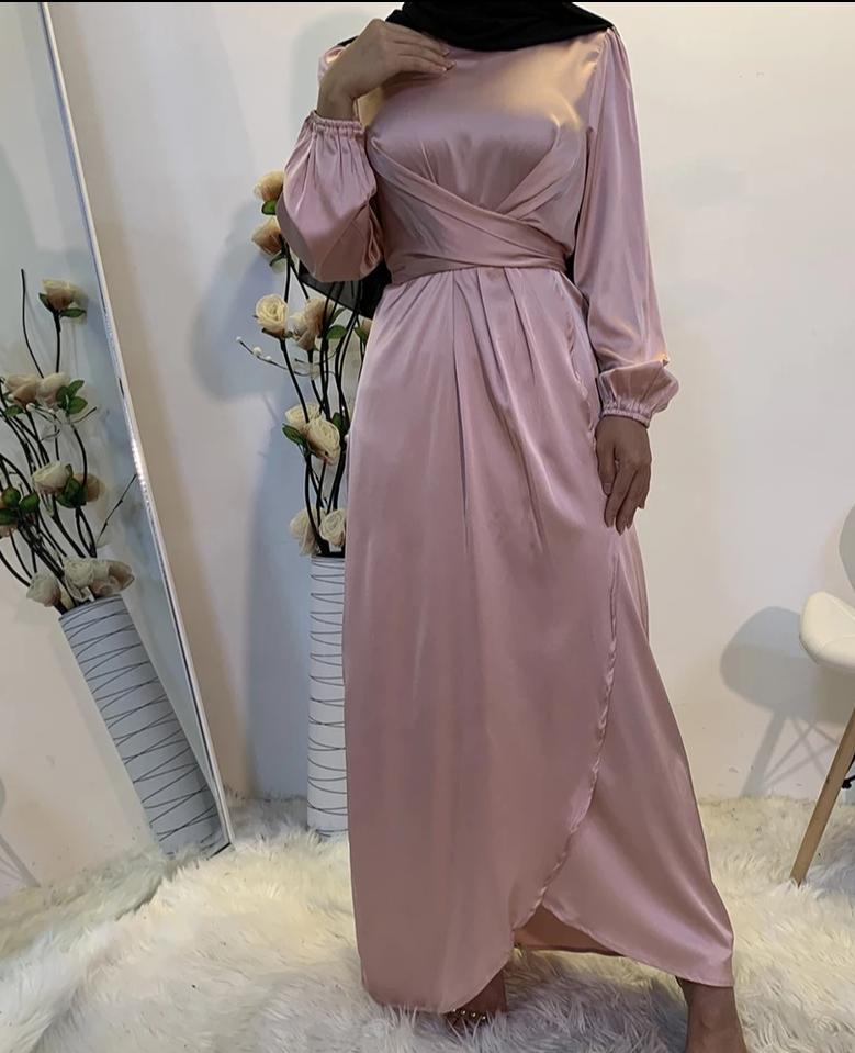 Nidaa-Satin Wrap Dress