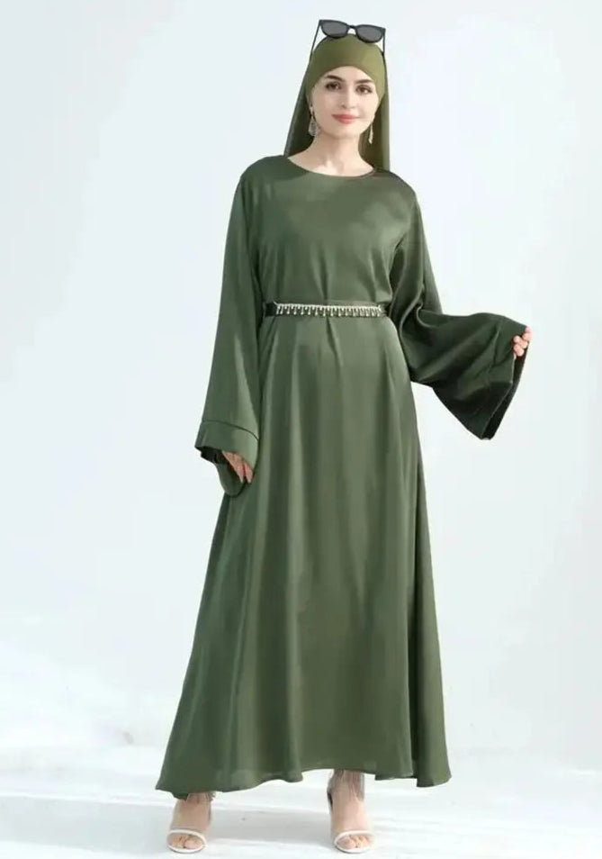 Satin Abaya With Crystal Chain