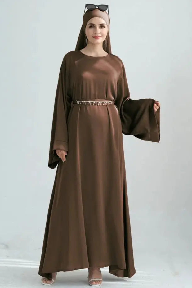 Satin Abaya With Crystal Chain