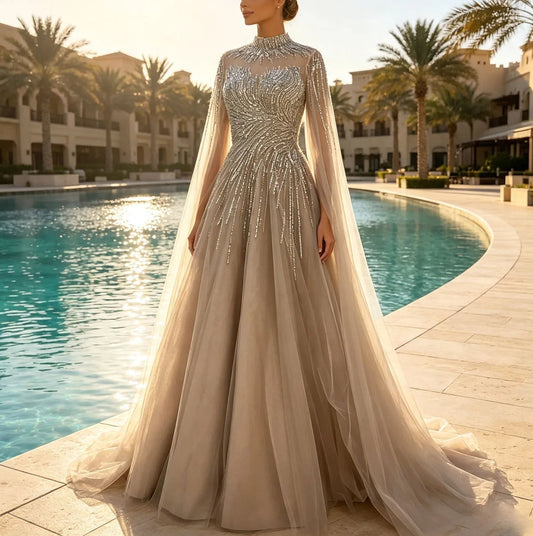 Aliyah Tulle Cape Gown