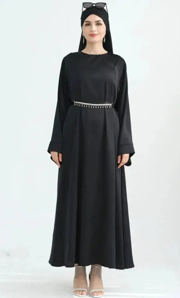 Satin Abaya With Crystal Chain