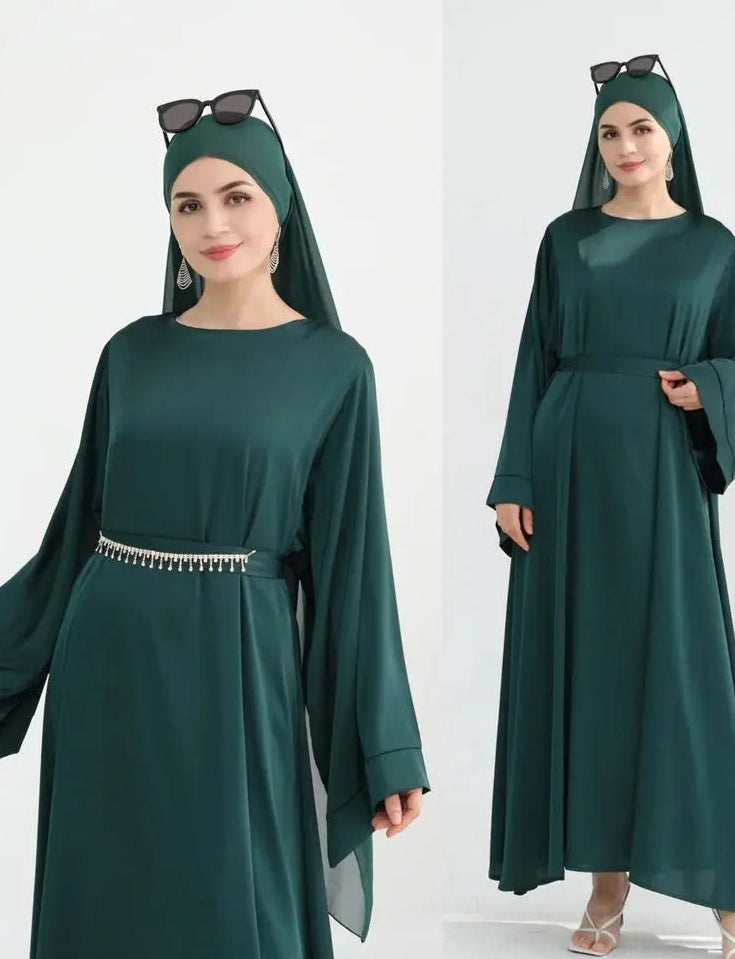 Satin Abaya With Crystal Chain