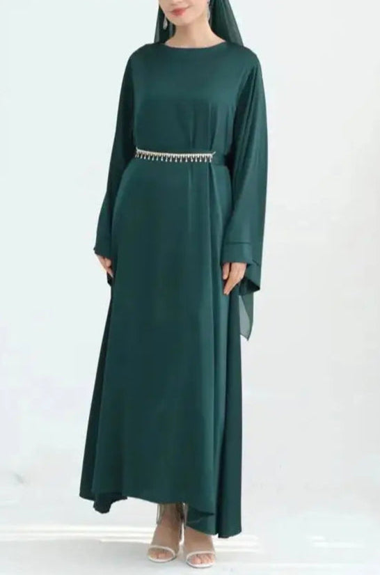 Satin Abaya With Crystal Chain