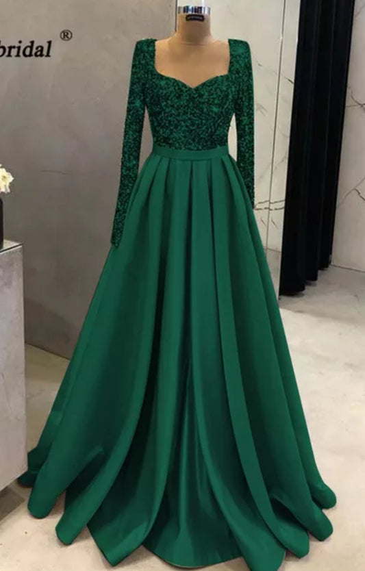 Meera Glitter Gown-Emerald Green