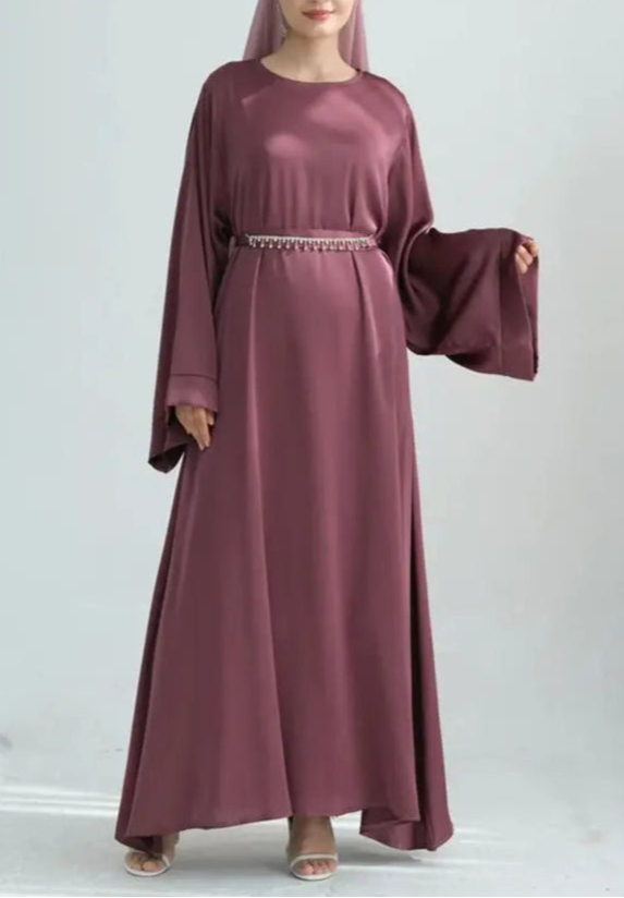 Satin Abaya With Crystal Chain