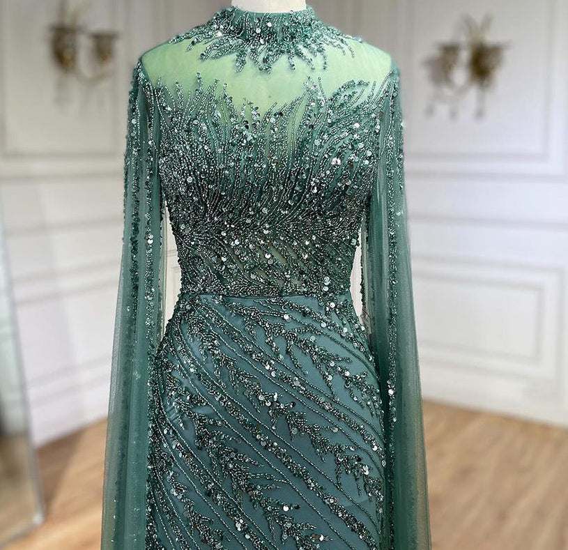 Ella Cape Gown-Mint Green