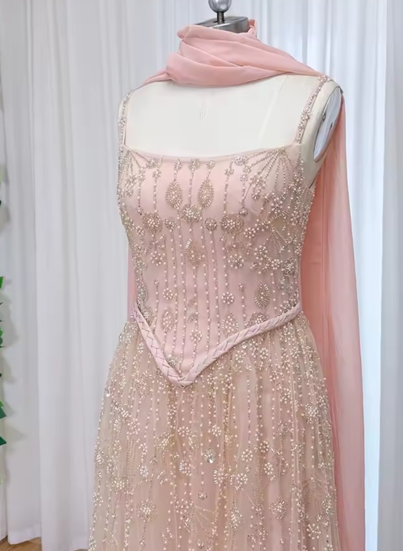 Zariya Pearl Beaded Gown