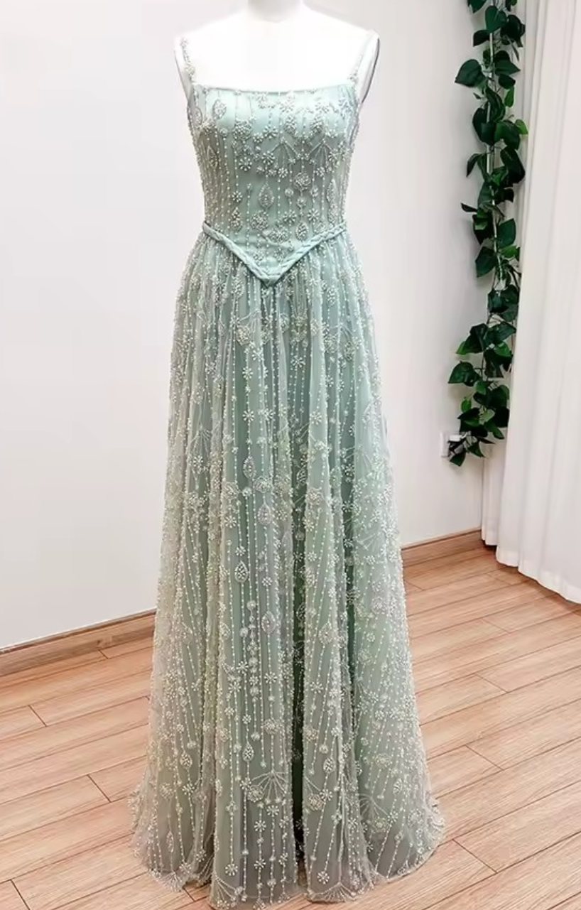 Zariya Pearl Beaded Gown