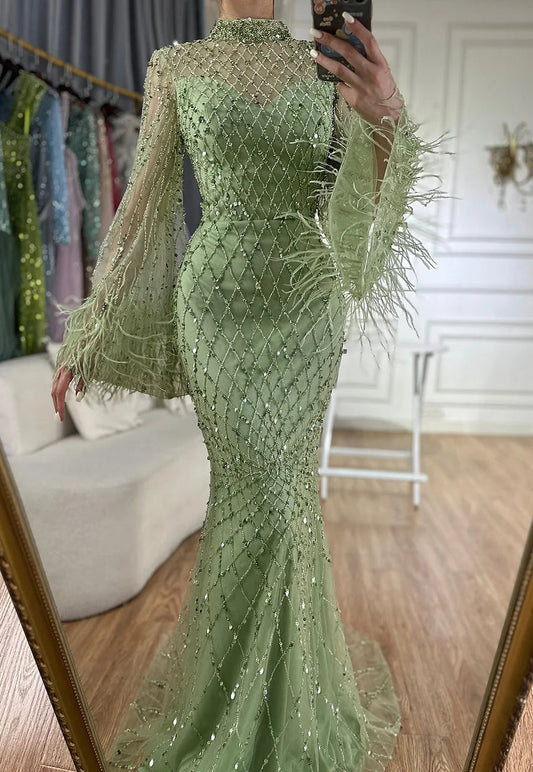 Hina Sequin Feather Gown