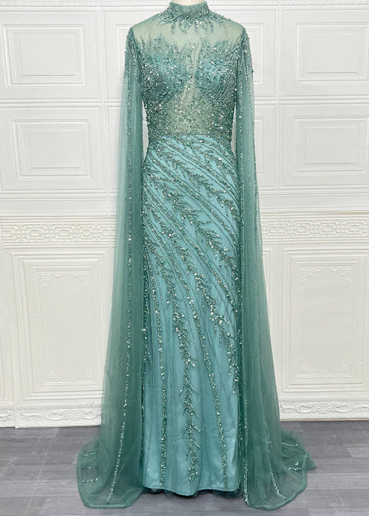 Ella Cape Gown-Mint Green