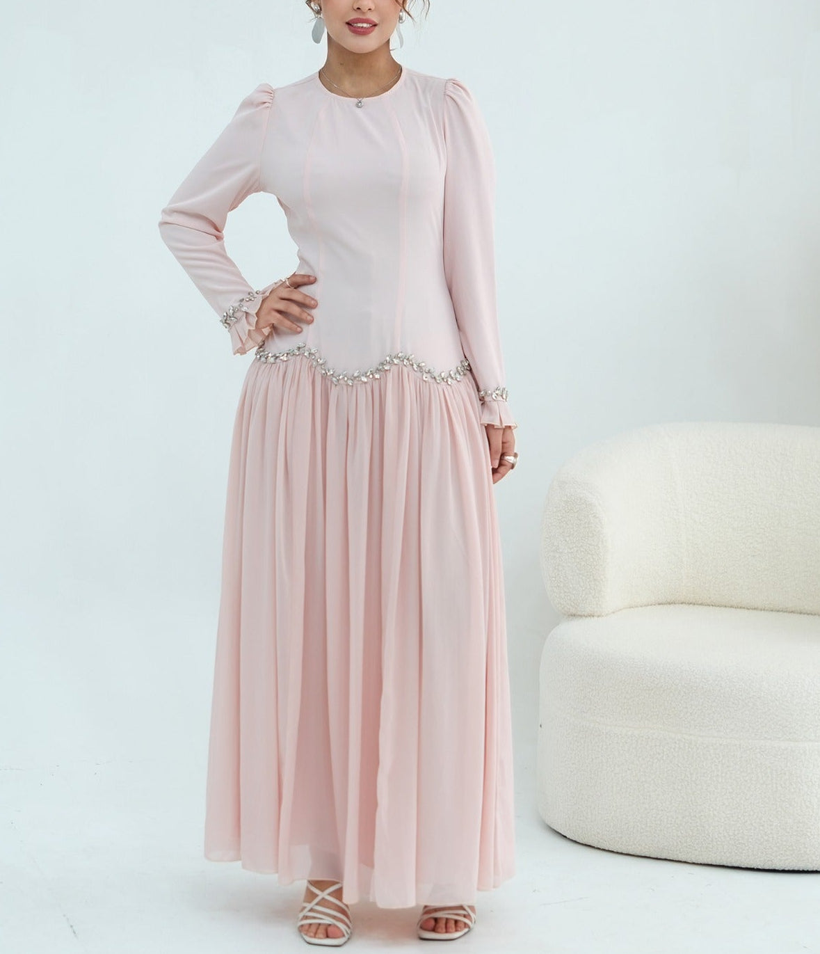 Mahnoor Beaded Chiffon Dress