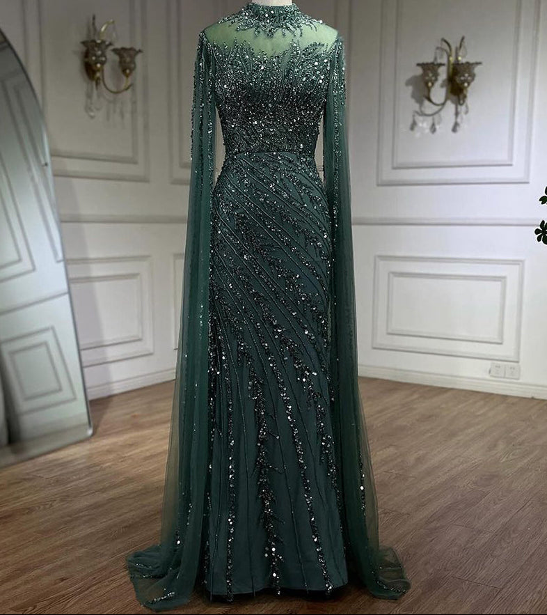 Ella Cape Gown-Mint Green