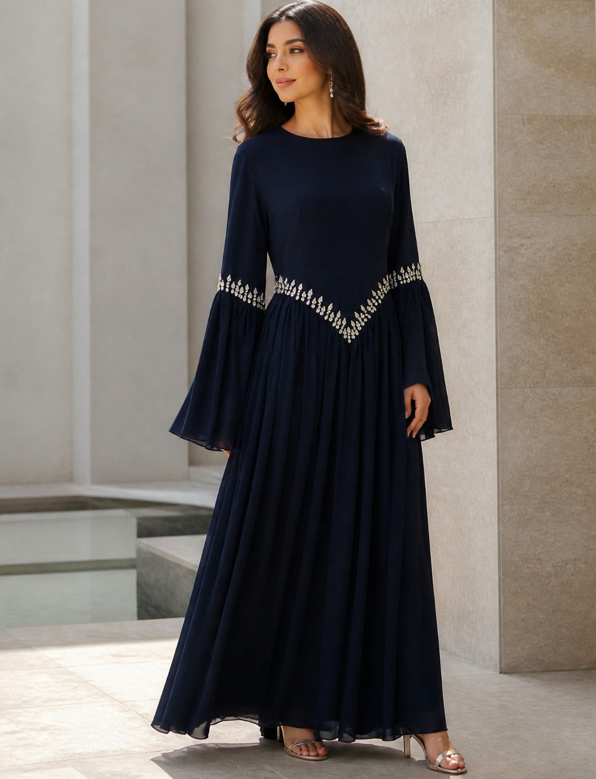 Zarmina Beaded Chiffon Dress