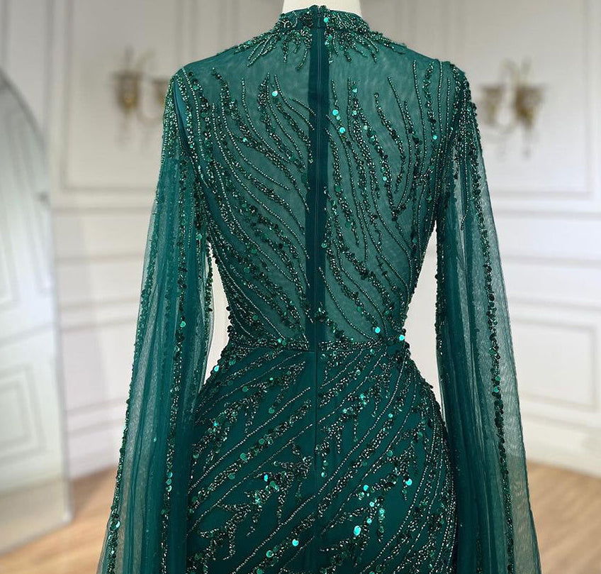 Ella Cape Gown- Emerald