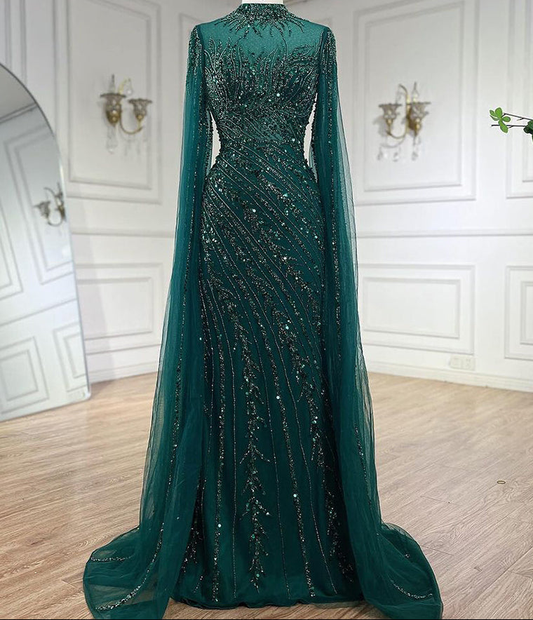Ella Cape Gown- Emerald
