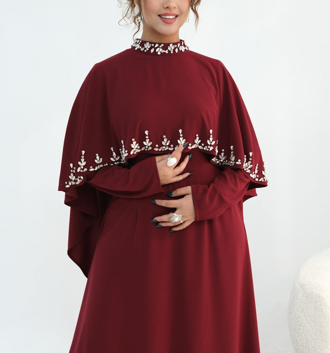 Zaibah Beaded Cape Dress