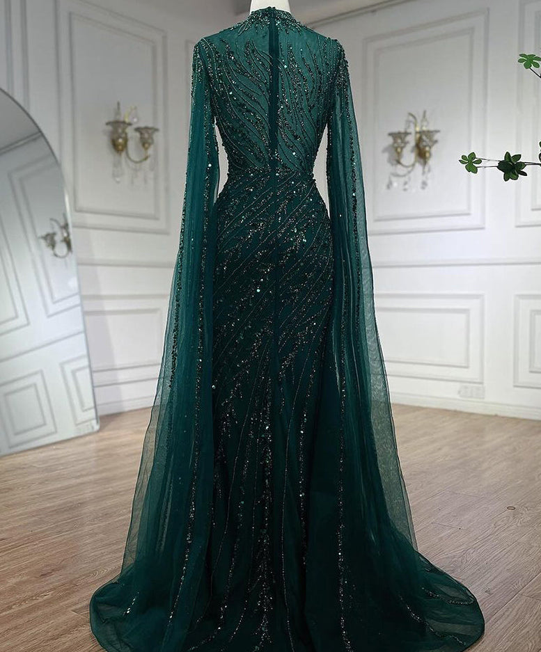 Ella Cape Gown- Emerald