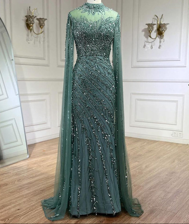Ella Cape Gown-Mint Green